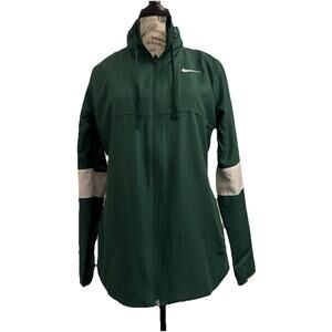 Nike Dri-Fit Jacket Women’s Med Green With White Stripes & Logo Hood